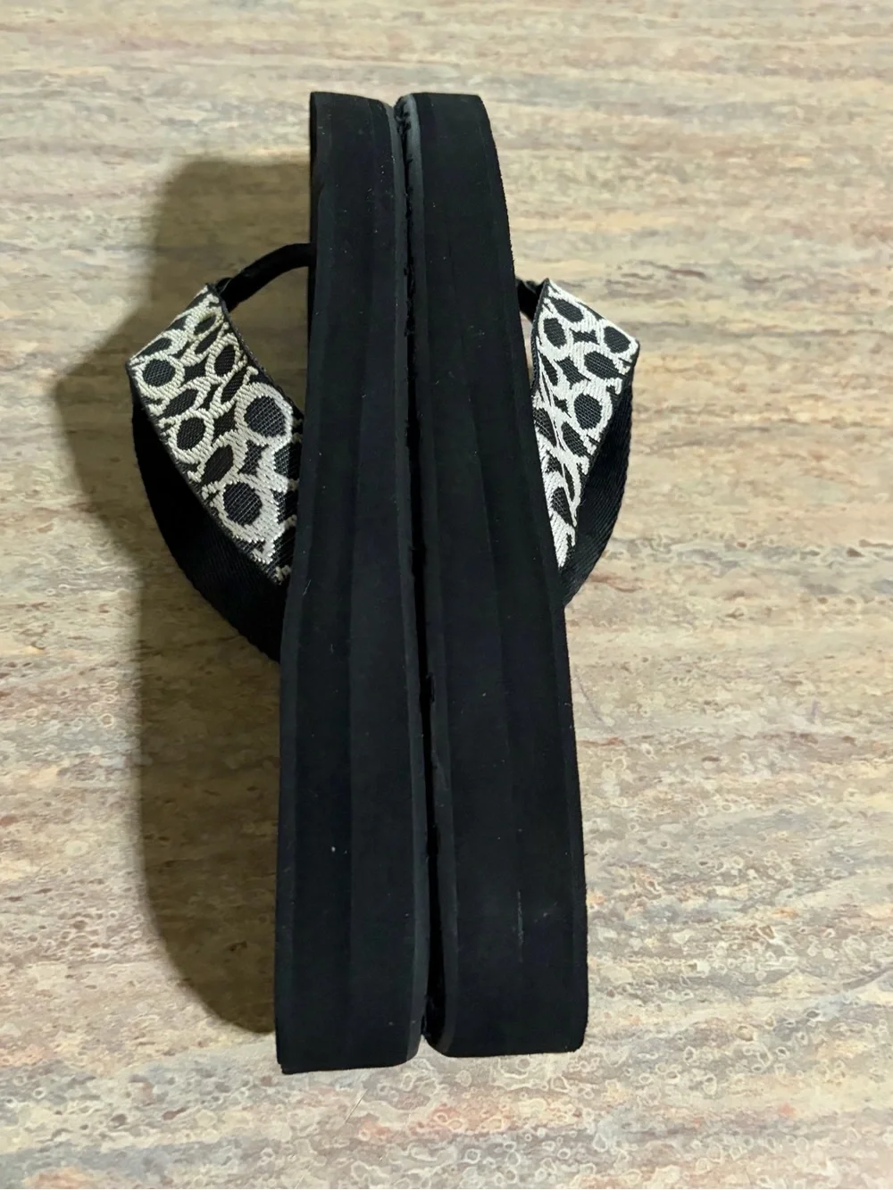 Coach Jessalyn Black Signature Canvas Thong Sandals with White Logo Print